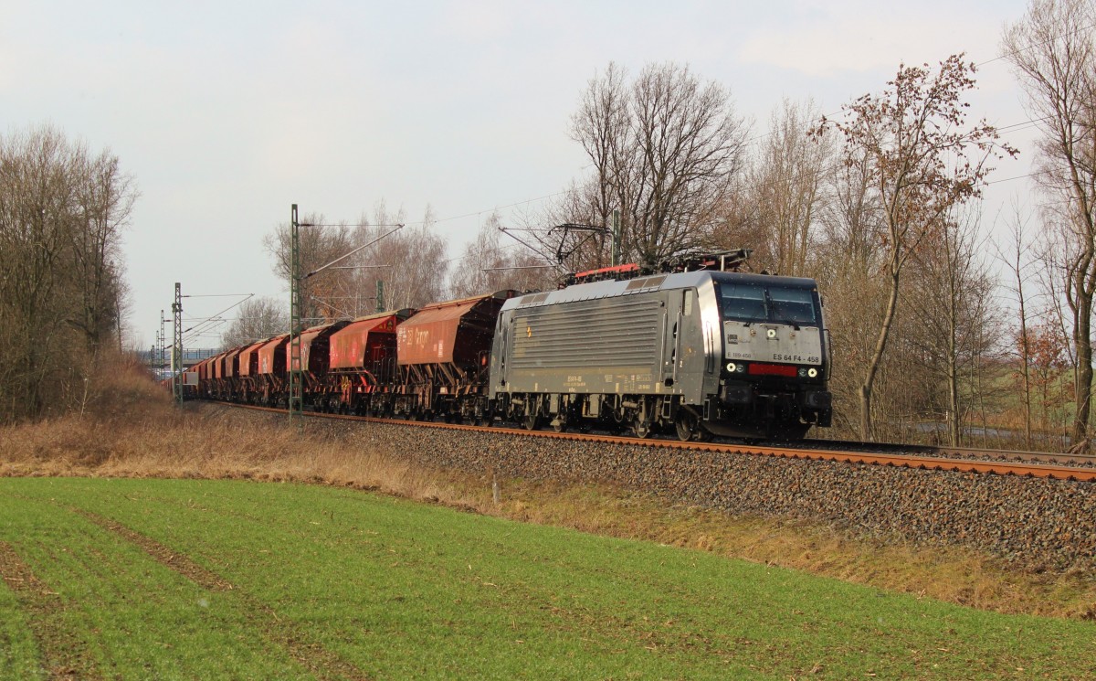 189 458 zu sehen am 25.02.16 mit einem Frankenwaldumleiter an der Schöpsdrehe bei Plauen/V.