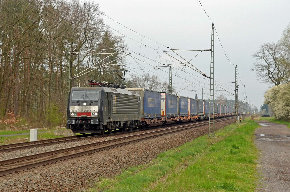 189 802 der MRCE führte am 20.04.23 den Miratrans-KV durch Radis Richtung Bitterfeld.