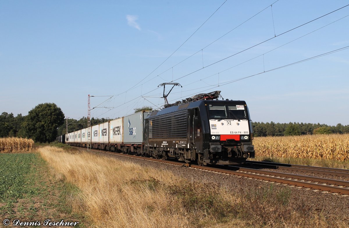 189 805 MEG mit Containerzug bei Rohrsen am 26.09.2016