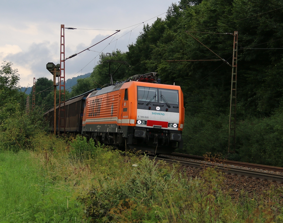 189 820 (Locon 501) mit H-Wagen Ganzzug in Fahrtrichtung Süden. Aufgenommen zwischen Friedland(HAN) und Eichenberg am 25.07.2014.