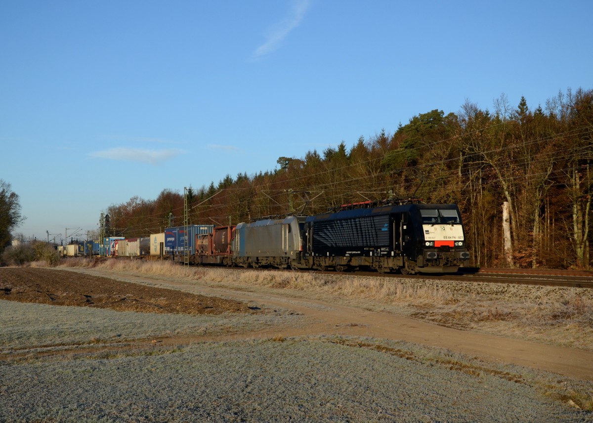 189 927 + 186 286 mit einem KLV am 14.12.2013 bei Eglharting.