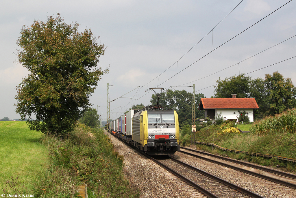 189 931 mit KLV Zug am 10.09.2014 bei Hilperting.