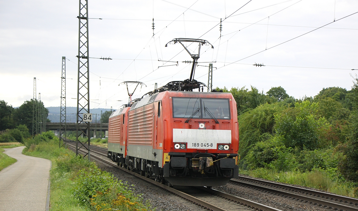 189er Doppelpack als Lz unterwegs in Richtung Köln auf der linken Rheinstrecke bei Lützel (16.08.2021)