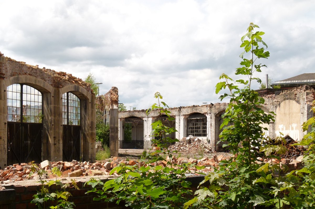 19. Juli 2011, Das Dach des Hofer Ringlokschuppens ist im Winter 2010/2011 eingestürzt. An einen Wiederaufbau wird nicht gedacht. Beim fotografieren bin ich hinter der Absperrung geblieben. 