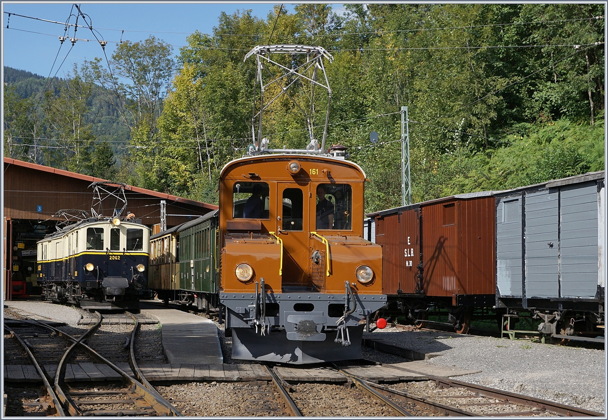 1911 von der Bernina Bahn als Vorspannlok Ge 2/2 61 beschafft, rangiert die RhB Ge 2/2 161  Asnin  /  Eselchen  in Chaulin als Gastlok zum 50 Jahre Jubiläum der Museumsbahn Blonay Chamby.

Zur Freude aller spendierte die RhB zu jenem Zeitpunkt 107 Jahre alten Lok für die Reise an den Genfersee ein neues, braunes Farbkleid und einen Scherenstromabnehmer.

Zwischenzeitlich (2022) ist die Lok noch ein paar Jahre älter und verrichtet wieder ihren Dienst bei der RhB, immer noch in Braun, aber wieder mit einem Einholmstromabnehmer. 

9. Sept. 2018
 