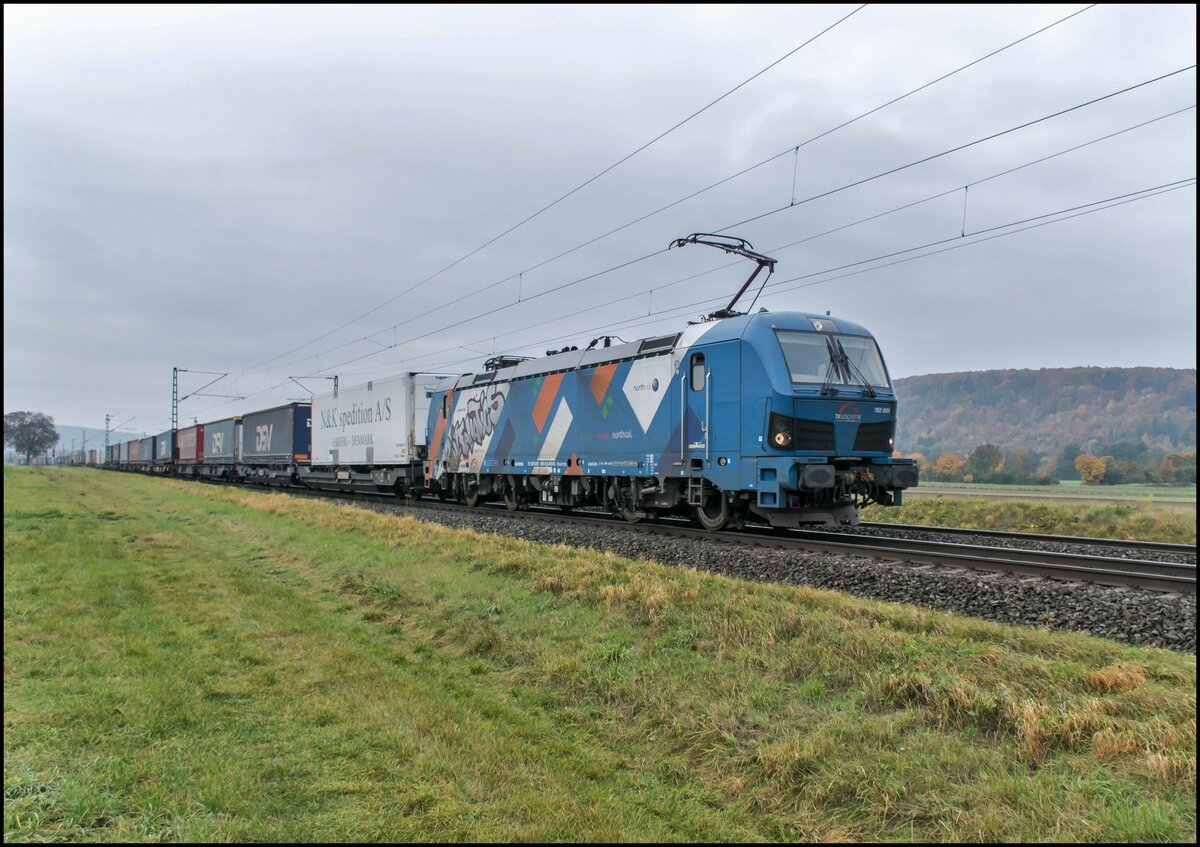 192 009-9 mit einen Aufliegerzug bei Himmelstadt,27.10.2021