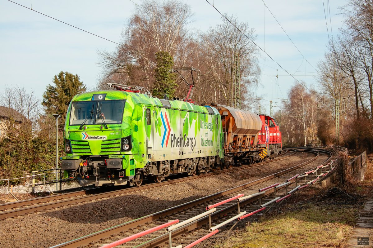 192 031 RheinCargo  Unterwegs mit �kostrom  mit �berf�hrungsfahrt in Gelsenkirchen Buer Nord, Februar 2021.