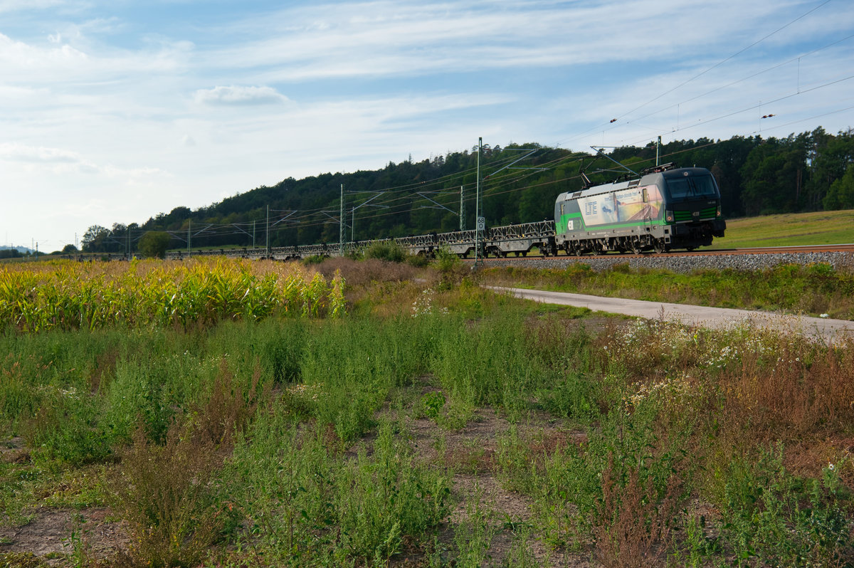 193 203 ELL/LTE mit einem leeren Kupferanodenzug bei Mitteldachstetten Richtung Ansbach, 17.09.2019