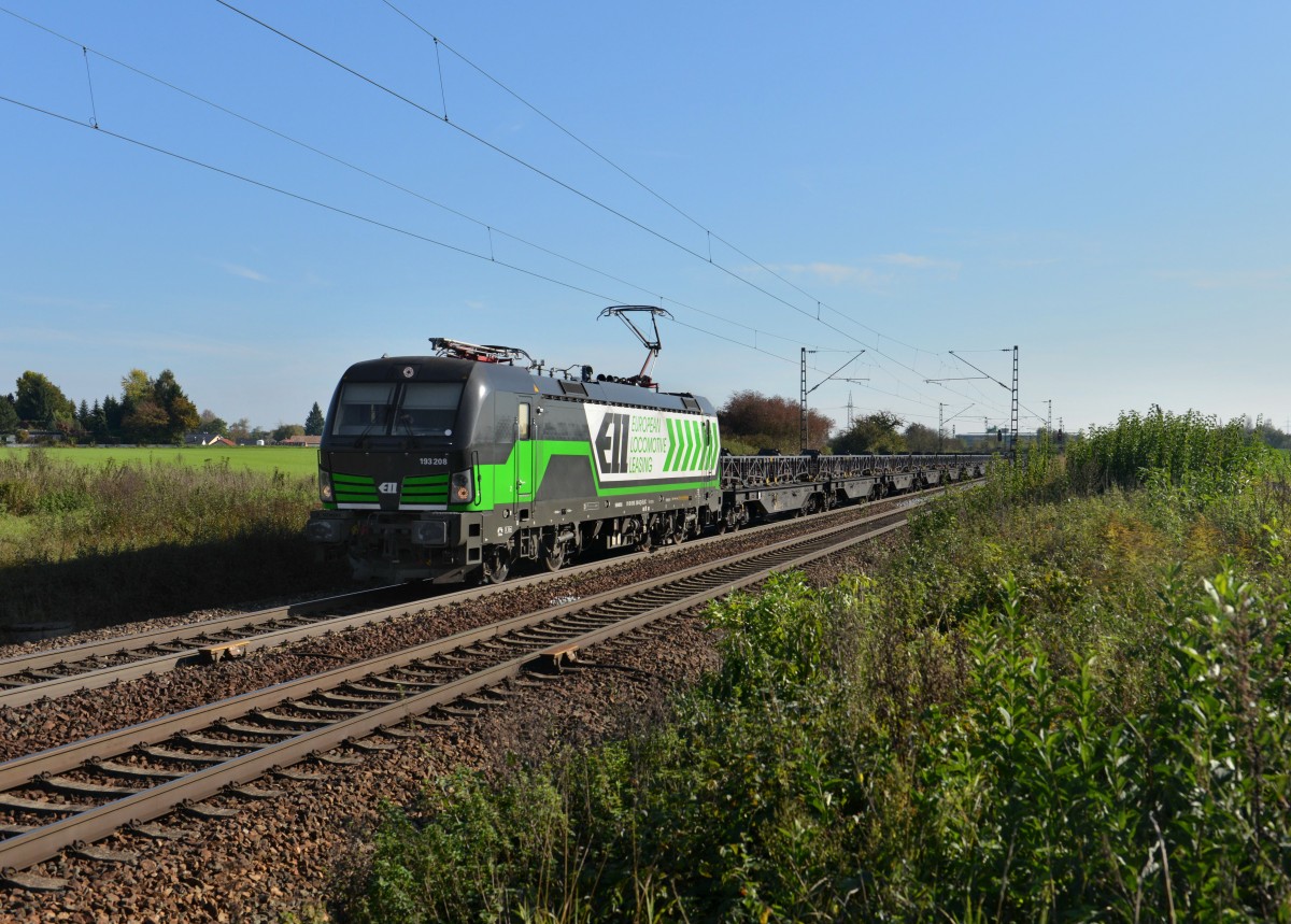 193 208 mit dem Kupferanodenzug am 19.10.2014 bei Plattling.