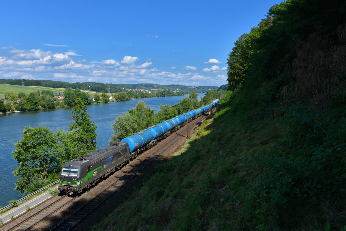 193 213 mit einem Kesselzug am 18.07.2017 bei Seestetten. 