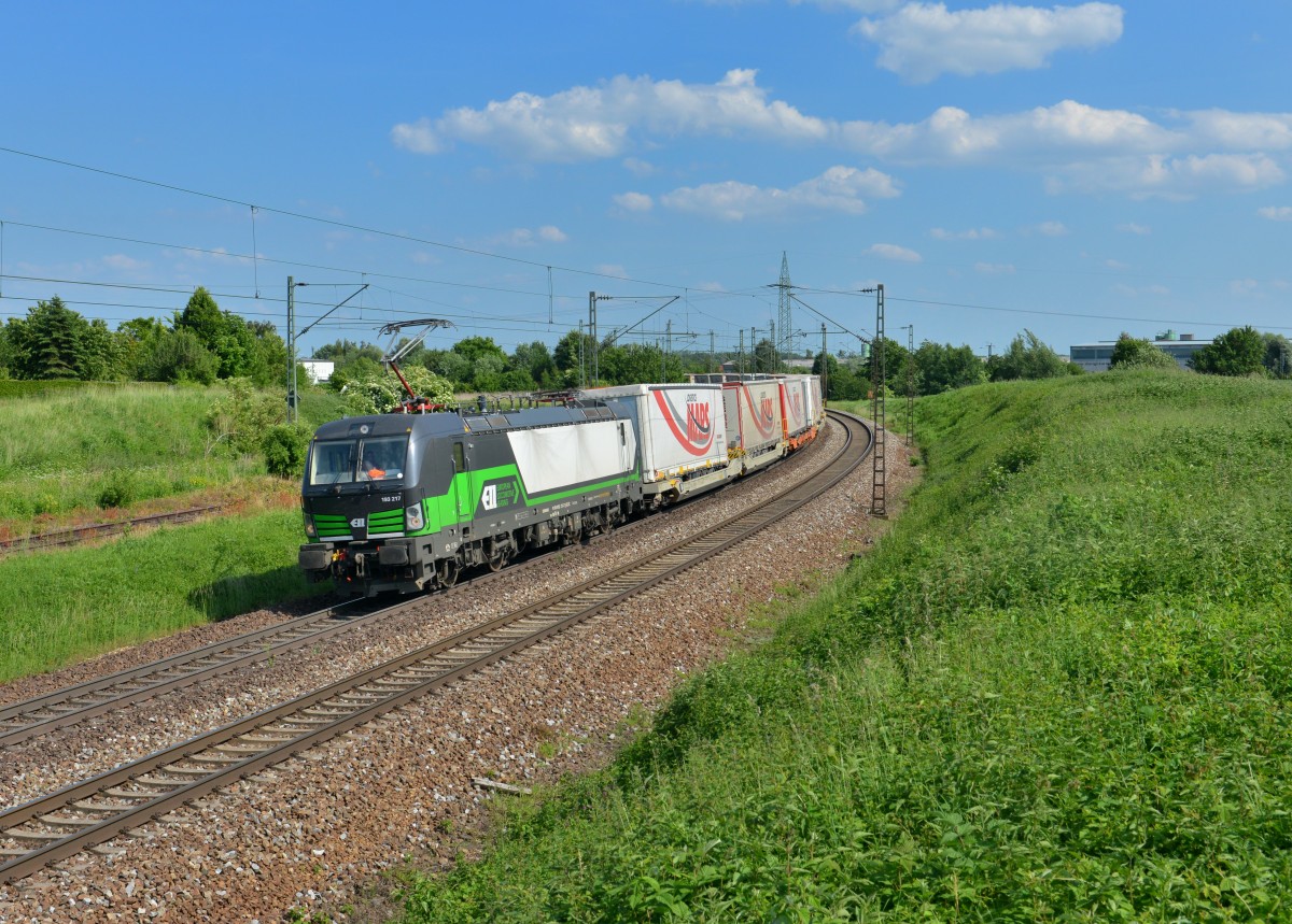 193 217 mit dem Mars-KLV am 03.06.2015 bei Plattling. 