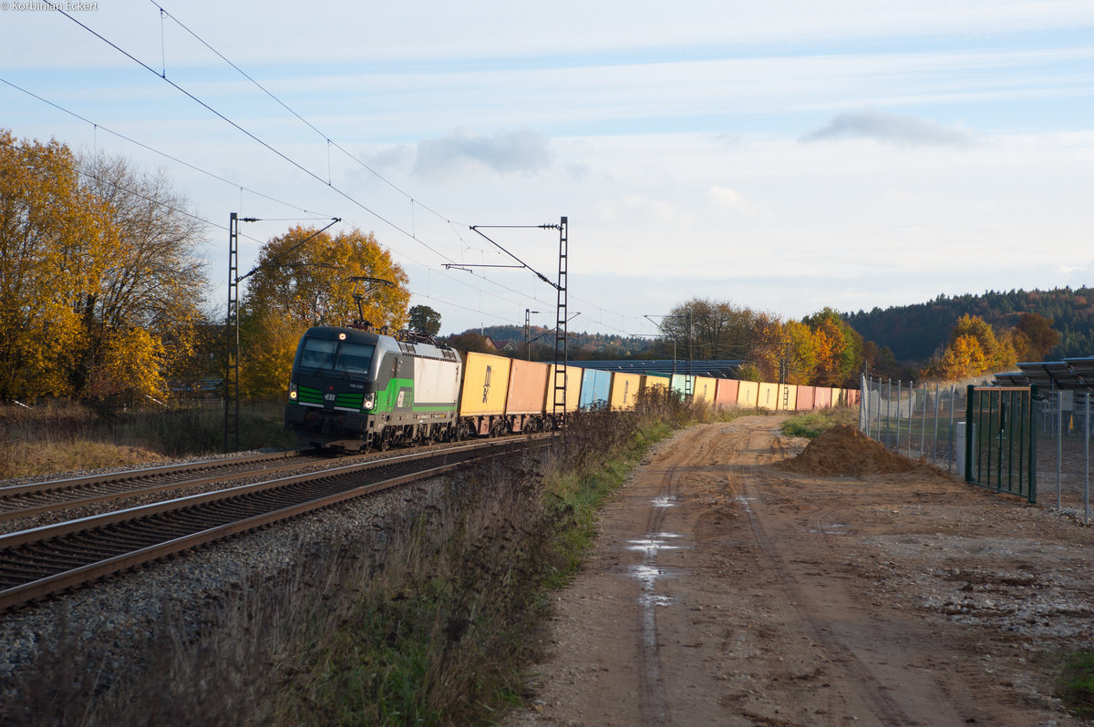 193 233 der ELL mit einem Containerzug bei Dettenhofen Richtung Nürnberg, 02.11.2016