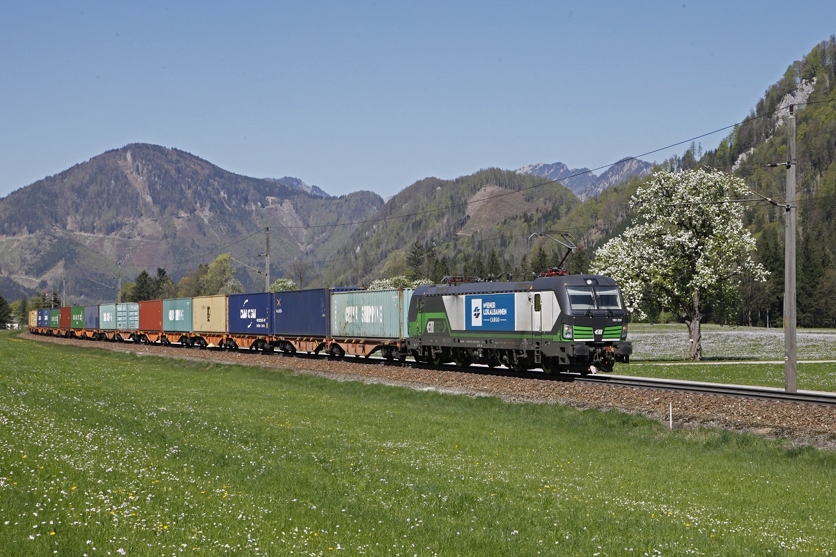 193 238 mit Güterzug bei St.Pankraz am 21.04.2016.