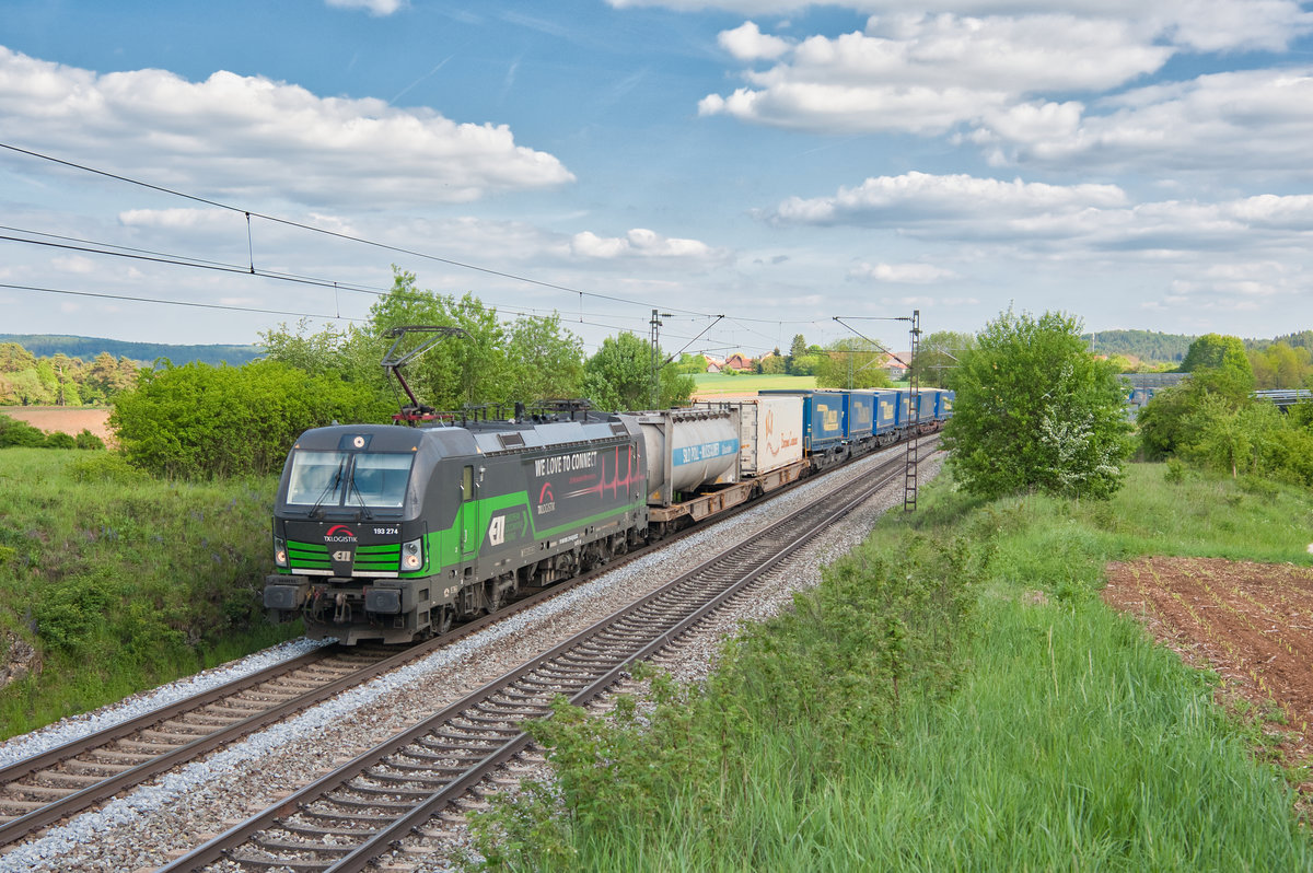 193 274 ELL/TXL mit dem DGS 41160 (Budapest Soroksar Terminal - Wanne Eickel) bei Dettenhofen, 23.05.2019