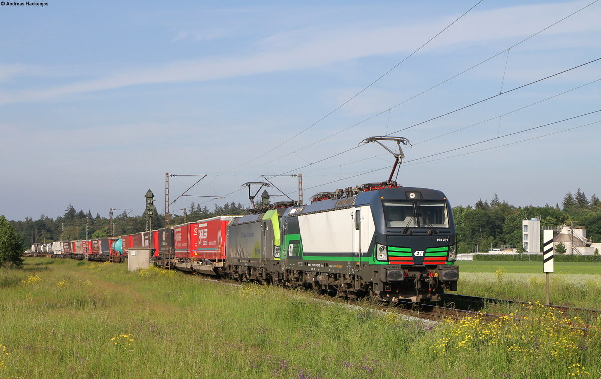 193 281-3 und 475 409-9 mit einem KV Zug bei Waghäusel 18.5.18