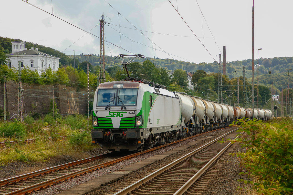 193 285 SETG mit Kesselzug in Wuppertal Steinbeck, am 01.09.2019.
