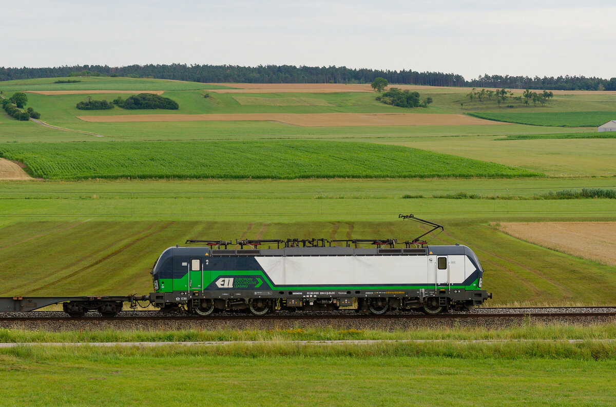 193 299 ELL/LTE mit einem Containerzug bei Oberdachstetten Richtung Würzburg, 17.07.2020
