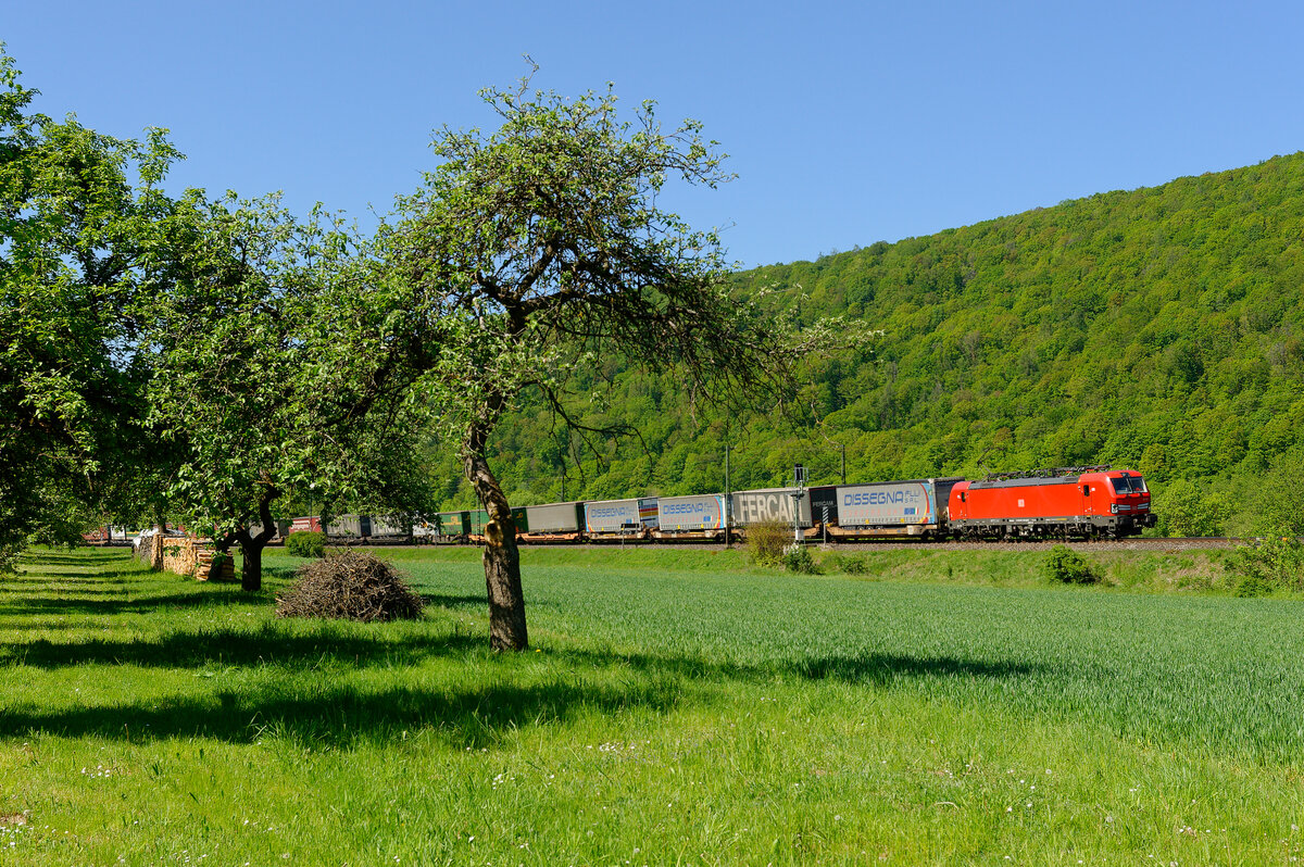193 353 mit einem KLV-Zug bei Wernfeld Richtung Gemünden, 07.05.2020