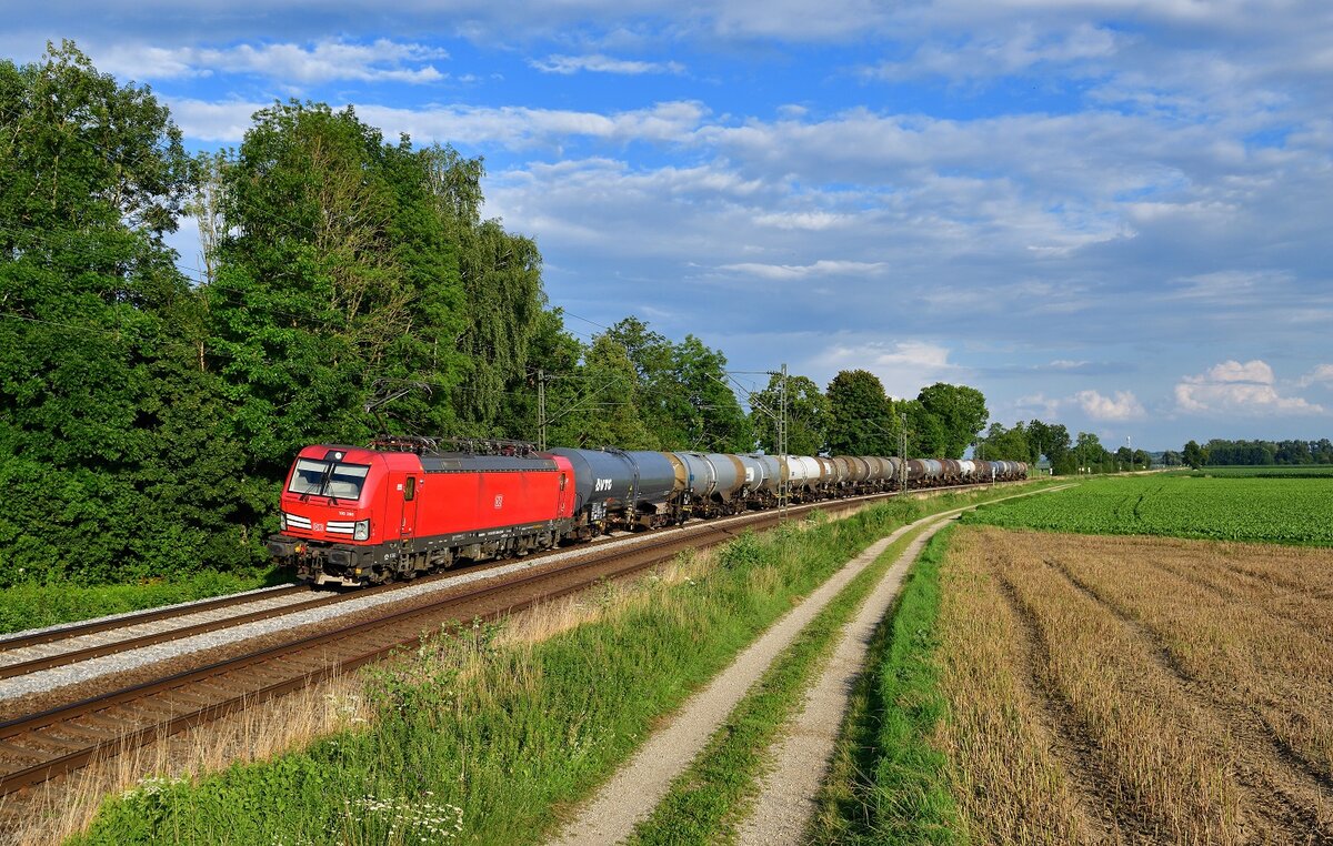 193 386 mit einem Kesselzug am 19.07.2021 bei Langenisarhofen.