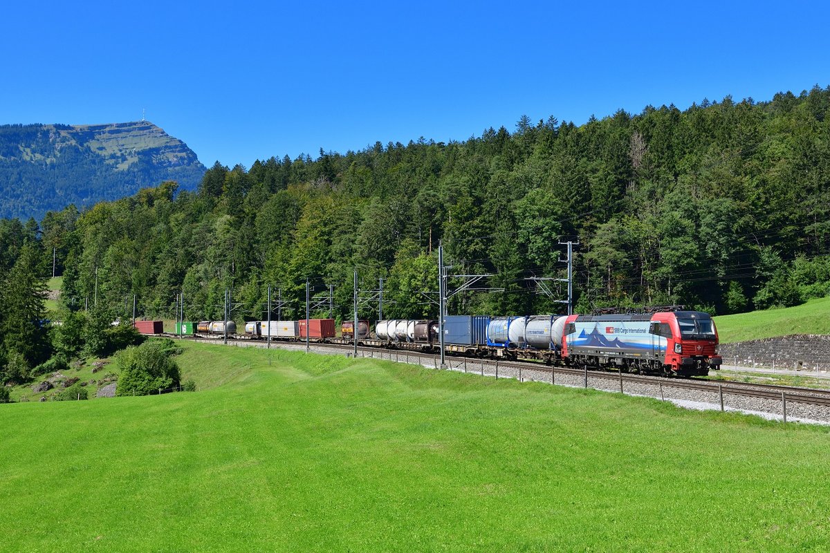 193 466 mit einem KLV an 04.09.2020 bei Goldau.