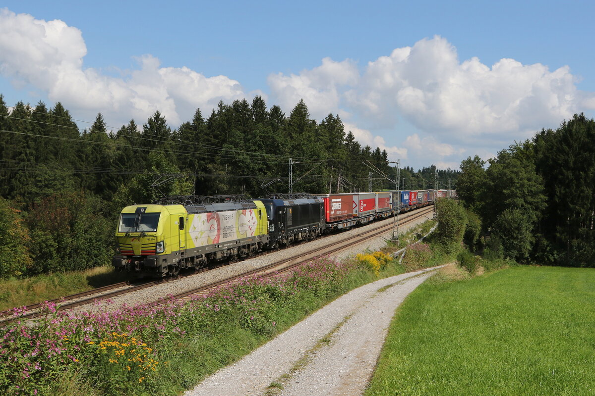 193 550 & 193 x53 mit einem  KLV  aus Salzburg kommend am 1. September 2021 bei Grabenstätt im Chiemgau.