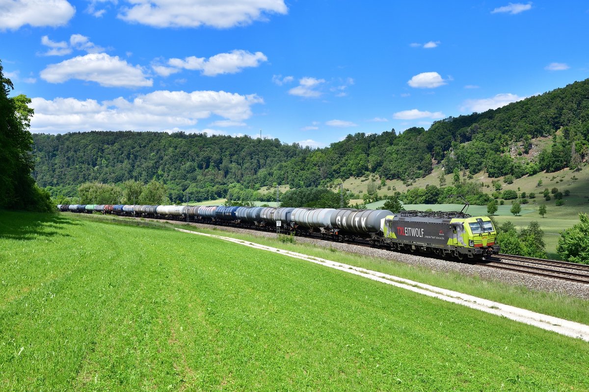 193 554 mit einem Kesselzug am 01.06.2020 bei Obereichstätt.