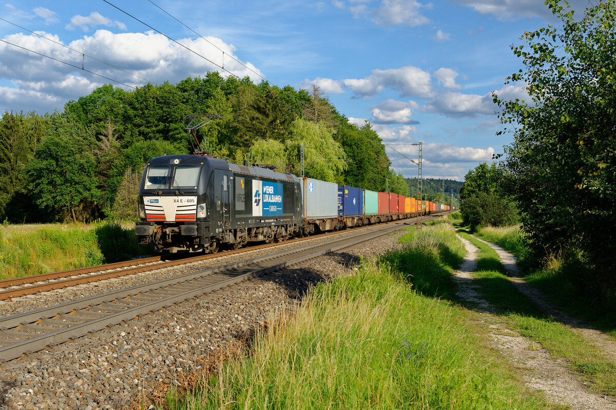193 605 MRCE/WLC mit einem Containerzug bei Postbauer-Heng Richtung Nürnberg, 13.07.2020
