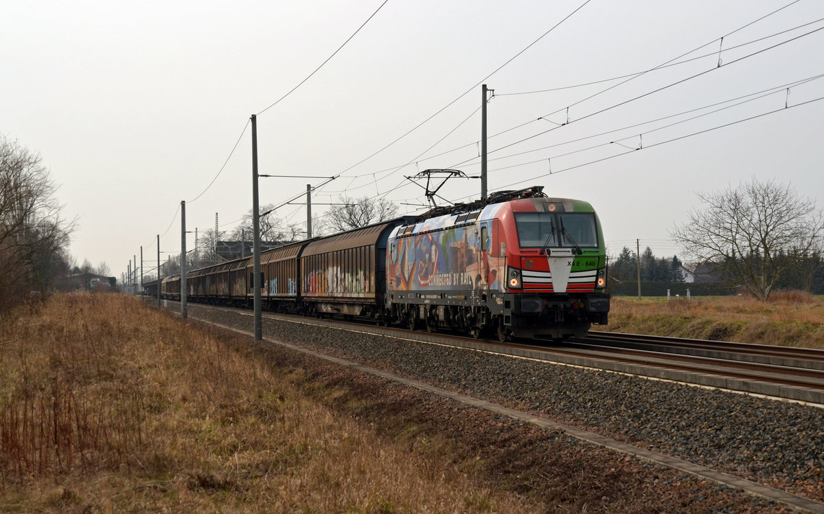 193 640 der TX schleppte am 17.02.18 den Papierzug nach Rostock durch Brehna Richtung Bitterfeld.