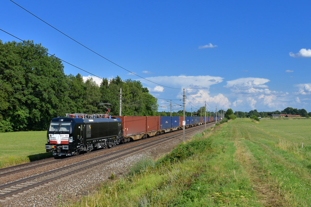 193 662 mit einem Containerzug am 19.07.217 bei Andorf. 