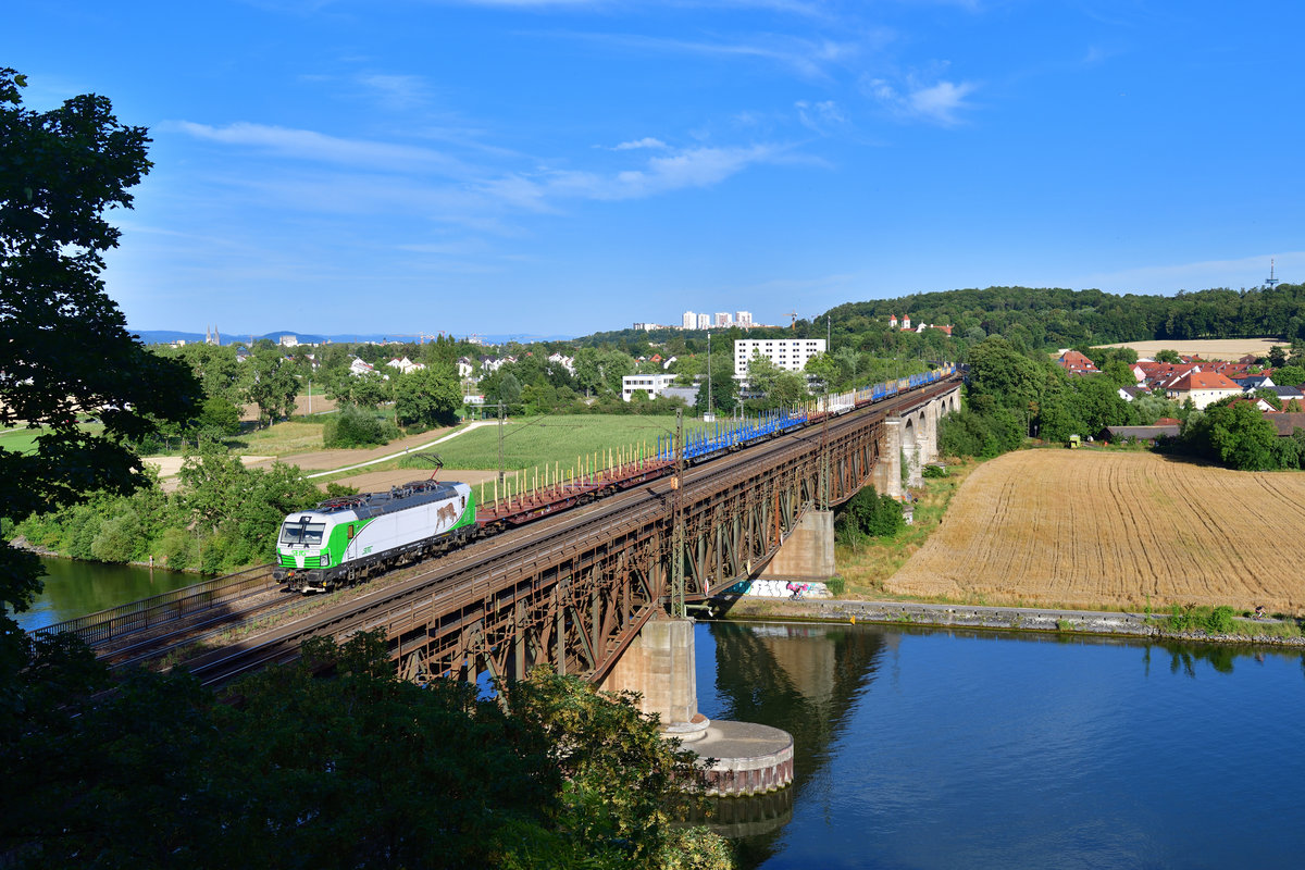 193 728 mit einem Rungenwagenzug am 29.07.2020 bei Mariaort.