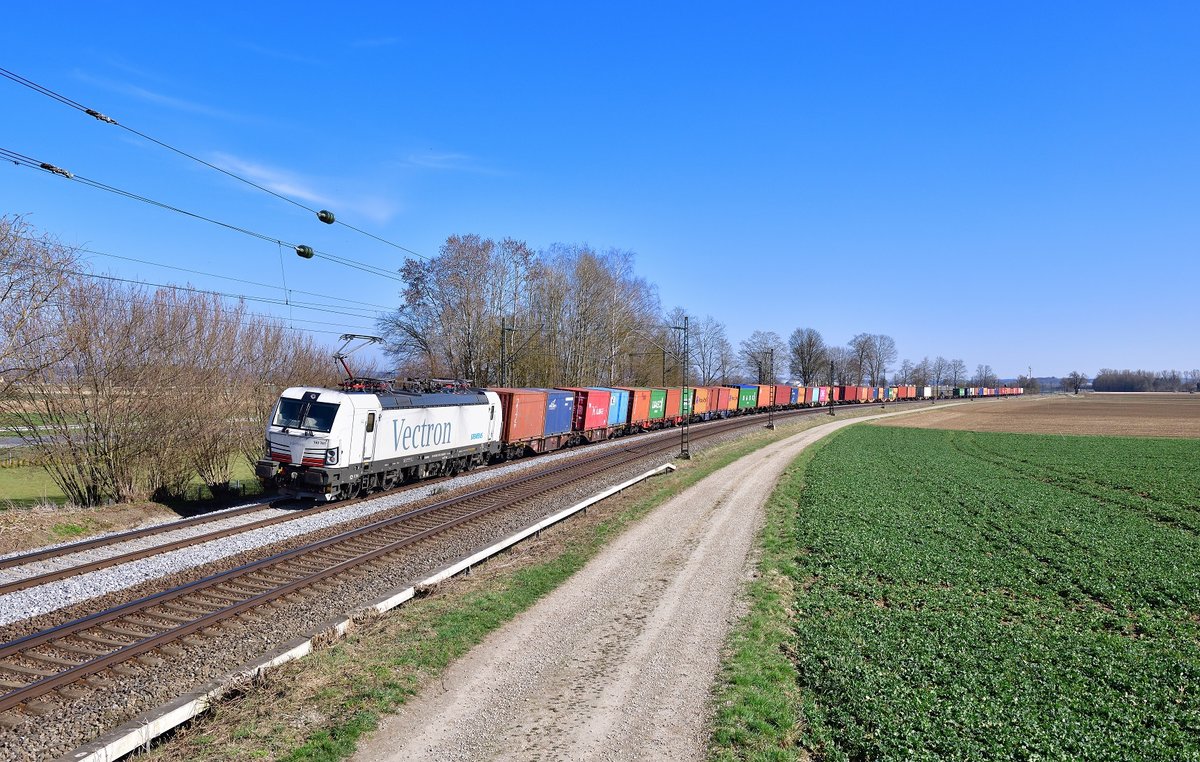 193 767 mit einem Containerzug am 30.03.2021 bei Langenisarhofen.