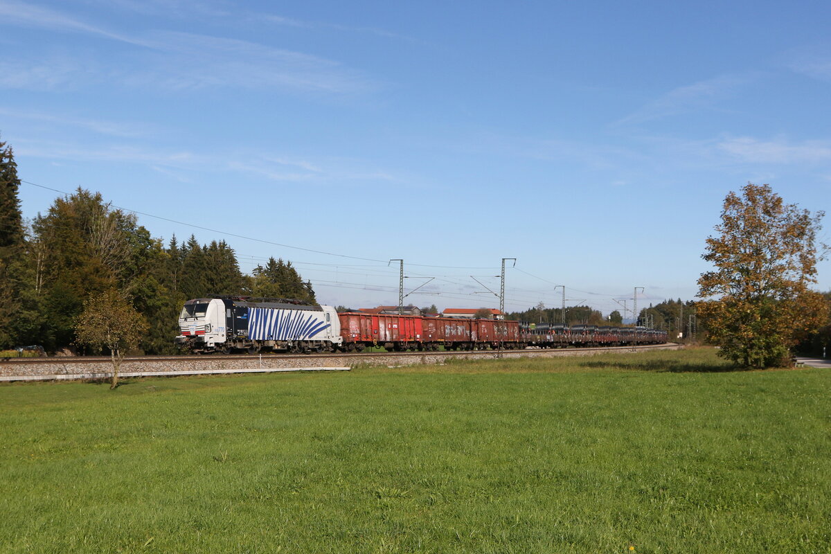 193 770 mit einem Stahlzug aus Salzburg kommend am 6. Oktober 2024 bei Fuchsreut.
