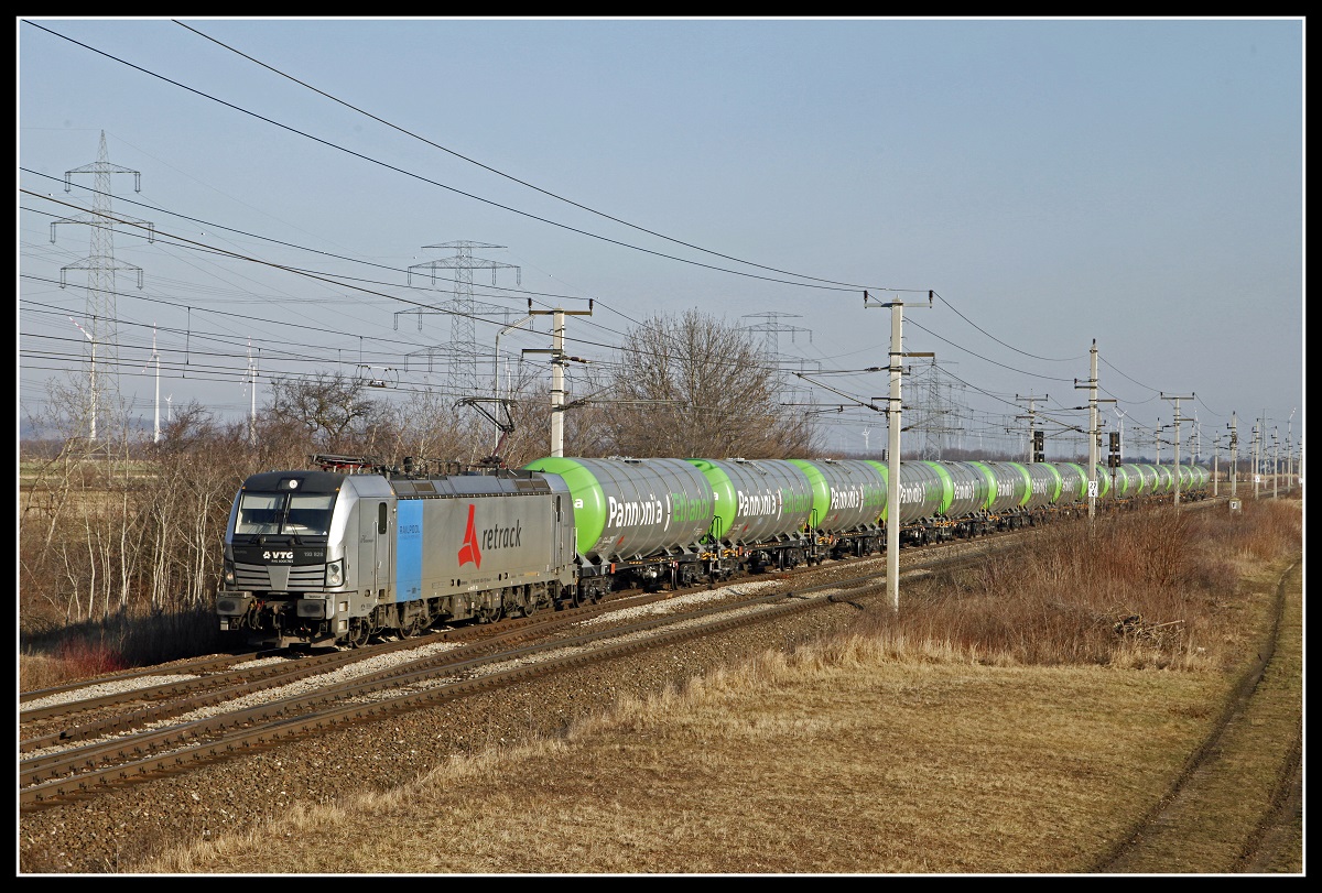 193 828 mit Güterzug bei Götzendorf am 5.02.2019.