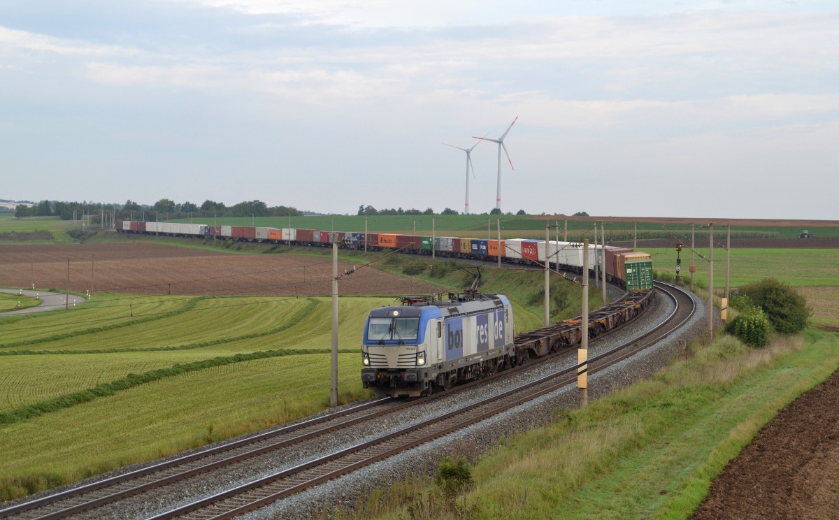 193 840 mit einem Containerzug am 18.09.2014 zwischen Herrnberchtheim und Uffenheim