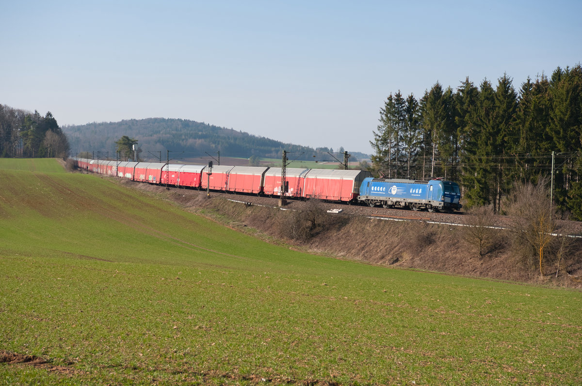 193 848 von EGP mit einem DB Autotransportzug bei Krappenhofen Richtung Regensburg, 23.03.2019