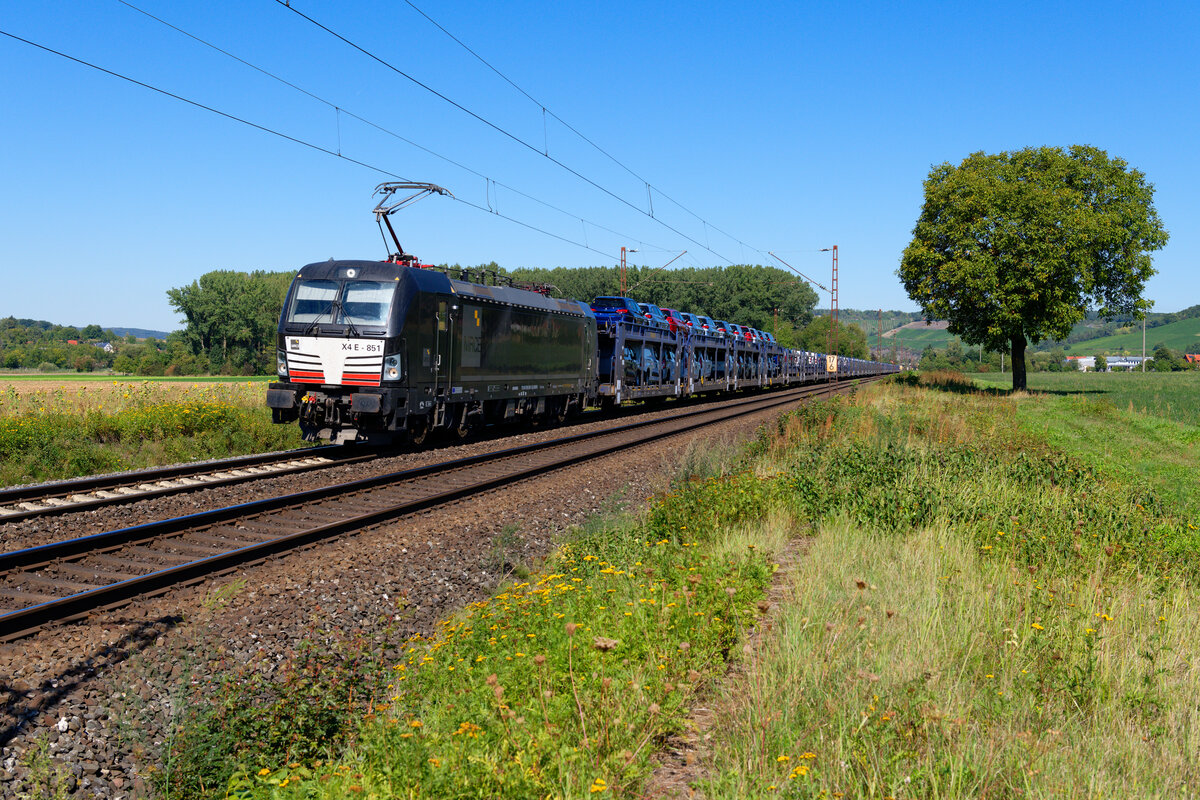 193 851 MRCE mit einem Autotransportzug bei Retzbach-Zellingen Richtung Würzburg, 09.09.2020