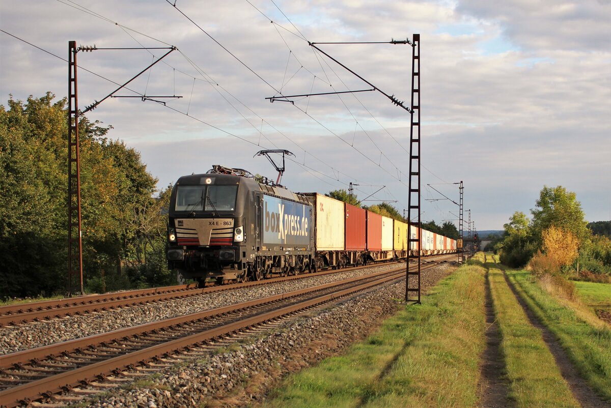 193 863 (MRCE) fuhr am 17.09.21 mit einem Containerzug durch Thüngersheim.