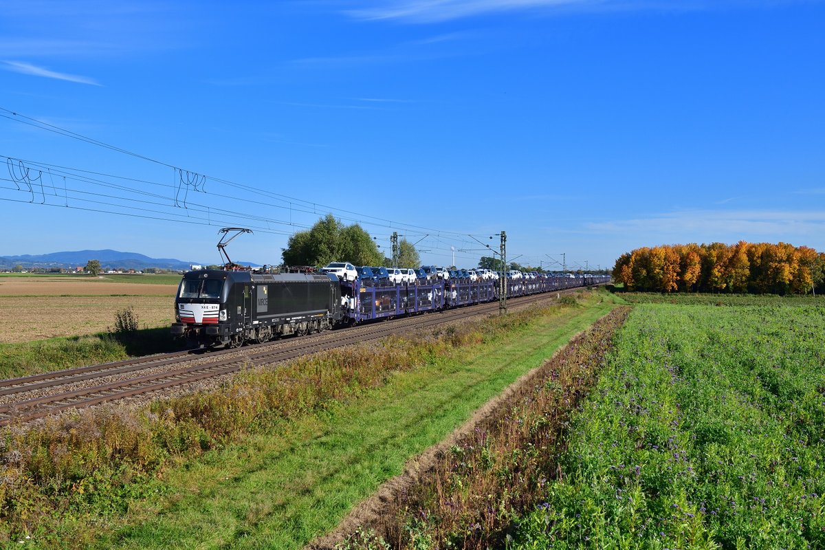 193 874 mit einem Autozug am 13.10.2019 bei Stephansposching. 