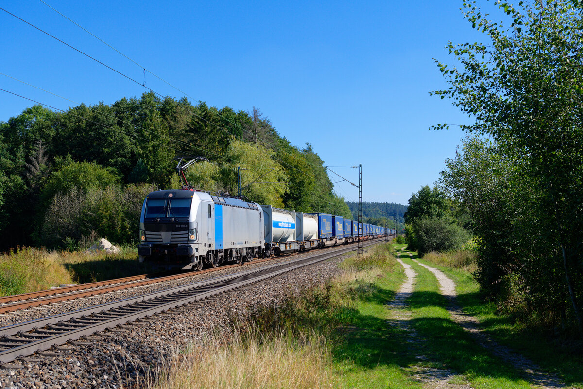 193 995 Railpool/TXL mit einem LKW-Walter KLV-Zug bei Postbauer-Heng Richtung Nürnberg, 08.09.2020