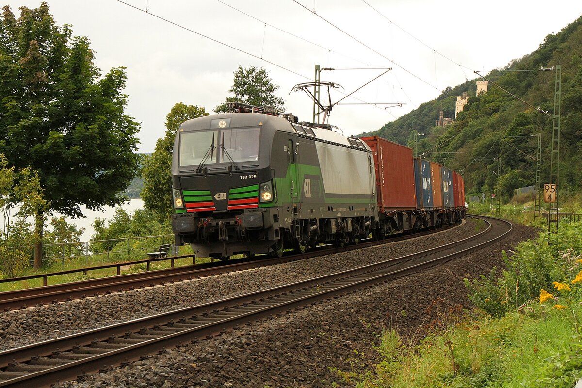 193 der ELL unterhalt von Stolzenfels in Richtung Koblenz am 19.08.2021 auf der linken Rheinseite.