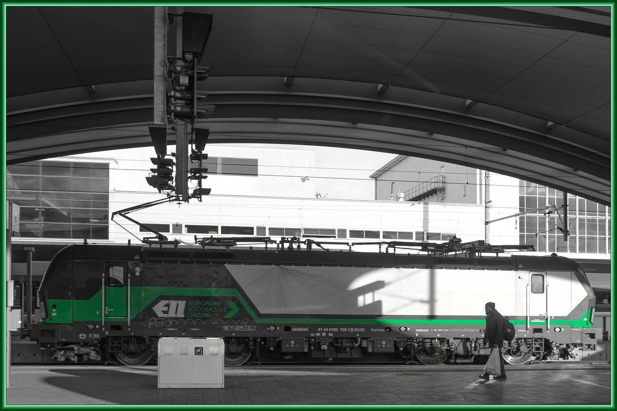 193.729 fährt nach getaner Arbeit wieder in Richtung Norden durch den Hauptbahnhof Graz. 
10.01.2019