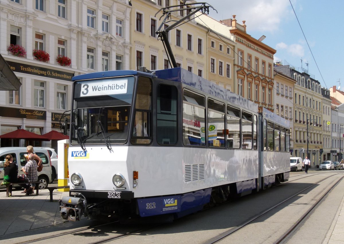 20. Juli 2015, Straßenbahn in Görlitz. Tw 312 wurde 1992 von Erfurt übernommen.