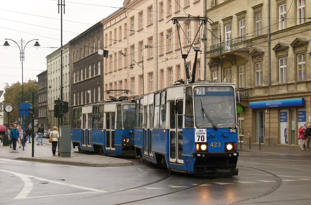 20.09.2011, Eine organisierte Reise führte uns auch nach  Krakau. Nach der bei durchgängigem Regen genossenen Stadtführung zog es die Kameraden und -innen in die Geschäfte und Gaststätten. Der Querkopf (ich) versuchte noch ein paar Eindrücke von der Straßenbahn zu erwischen.