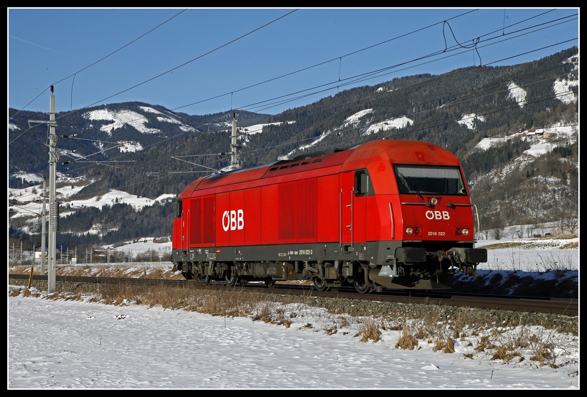 2016 022 als Lokzug bei St.Georgen ob Judenburg am 7.02.2020.