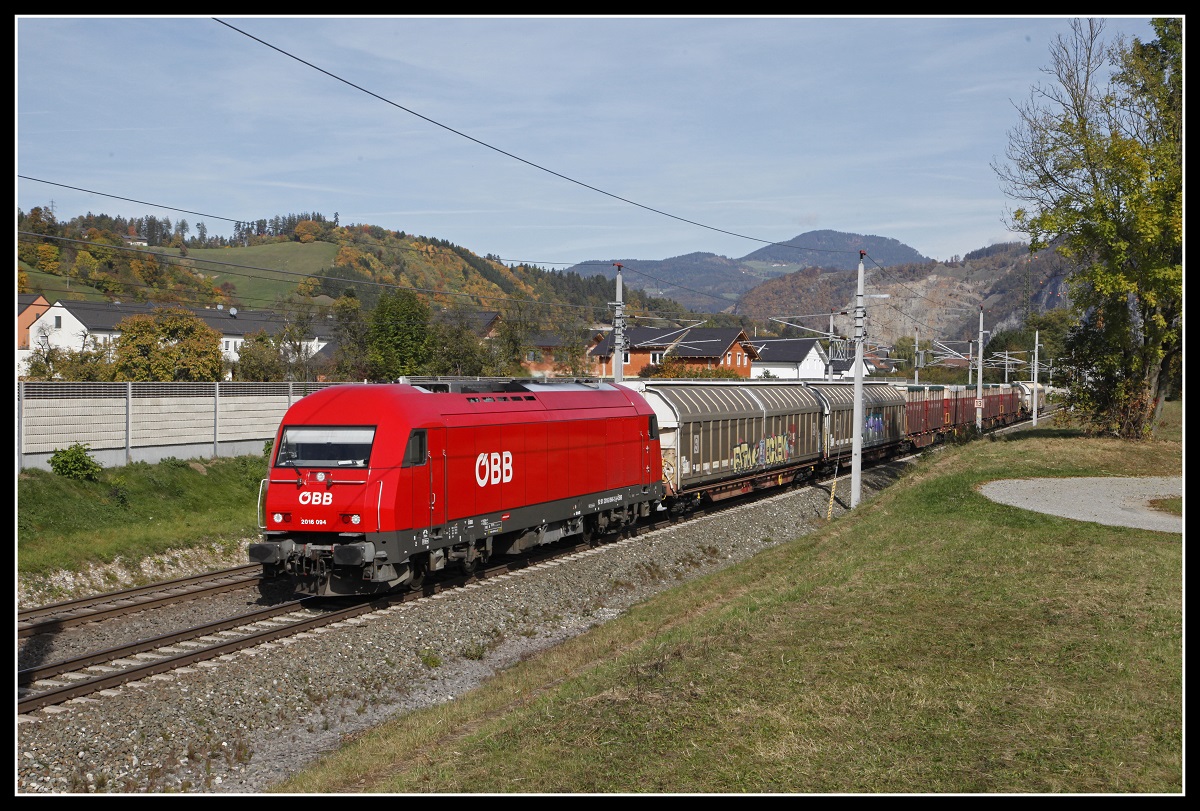 2016 094 mit Güterzug bei Stübing am 18.10.2019.