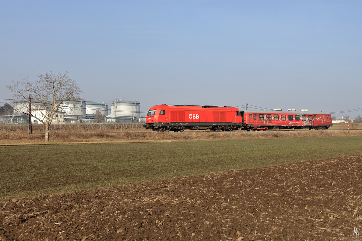 2016.026 mit dem Oberbaumesswagen auf der Fahrt von Auersthal nach Bockließ. (24.02.2021)