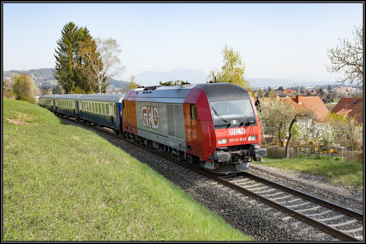 2016.922 mit einer Probefahrt bei Premstätten Tobelbad am 21.04.2021. 
Bis Lieboch führte die Reise mit den Regiobahn Schlieren. 