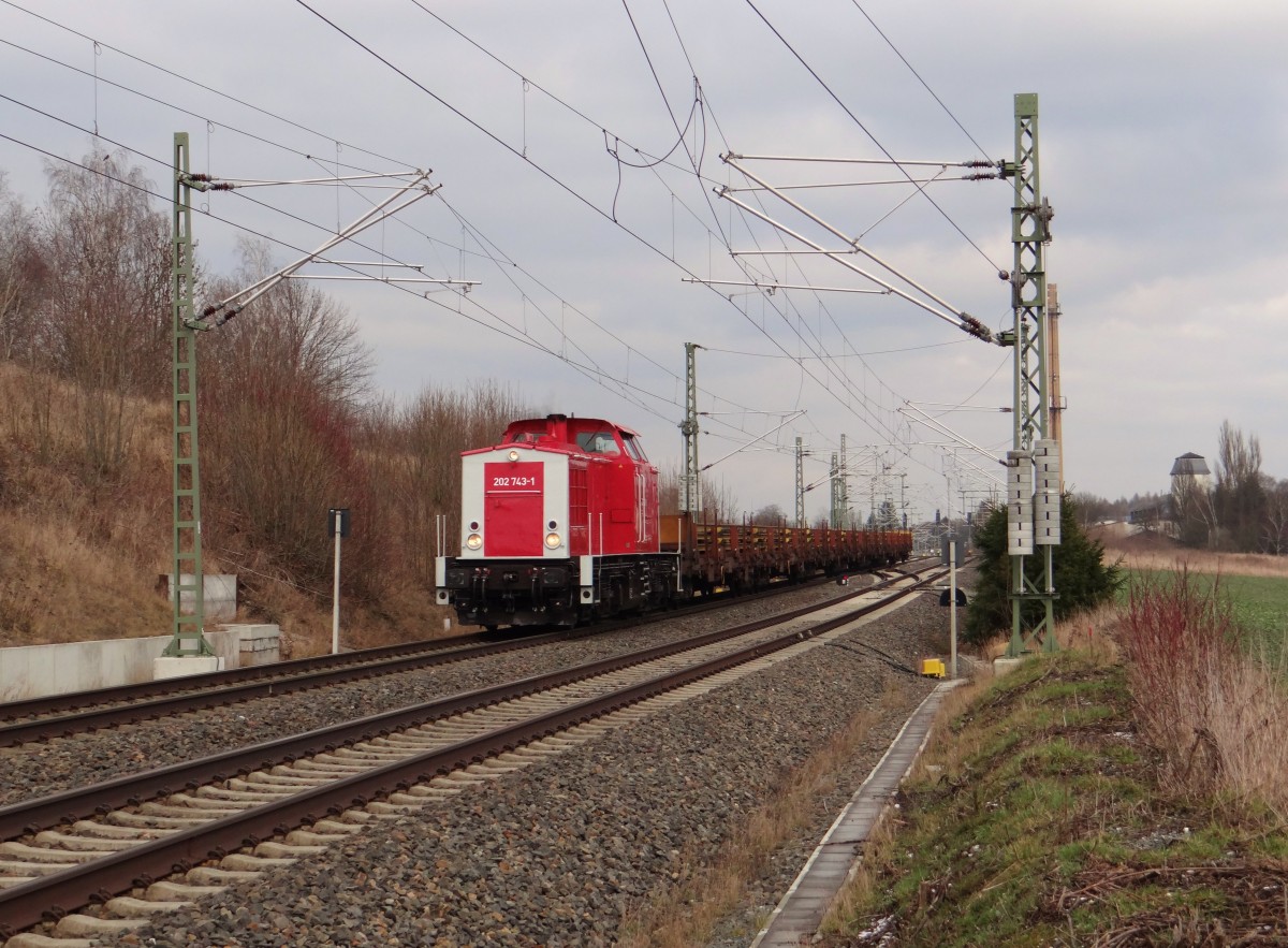 202 743-1 der RIS zu sehen am 18.02.16 mit Langschienen in Mehltheuer.