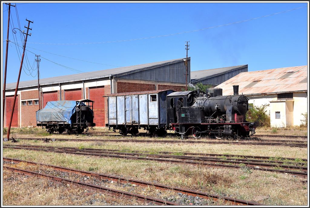 202.002 hilft mit Schwung beim sortieren der Güterwagen. Asmara. (04.12.2014)