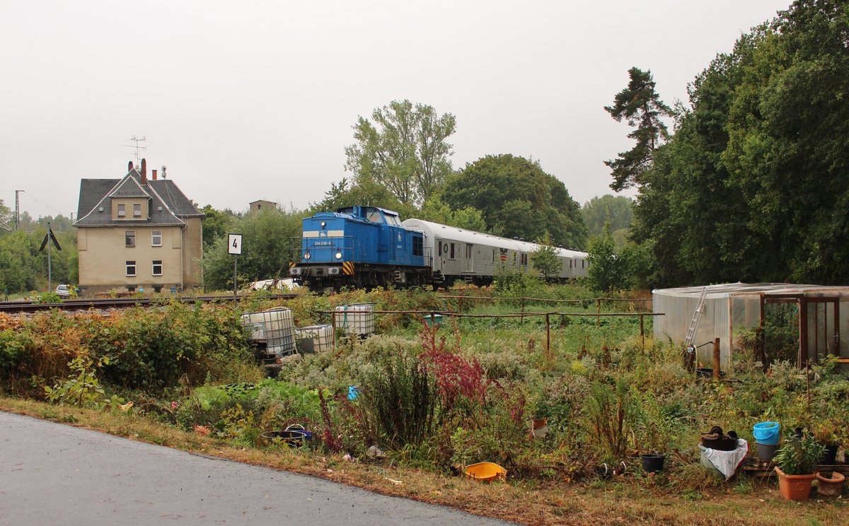 204 036-6 (202 586-4)der PRESS fuhr am 02.09.18 den Revolution Train von Schleiz nach Erfurt. Hier zu sehen in der Einfahrt Schönberg/V.